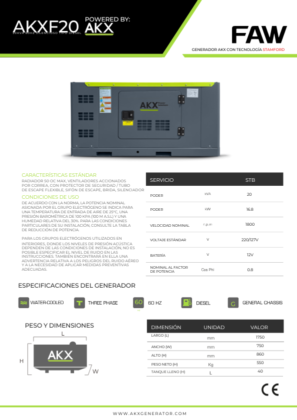 Ficha tecnica-17KVA -FAW-akx-generator