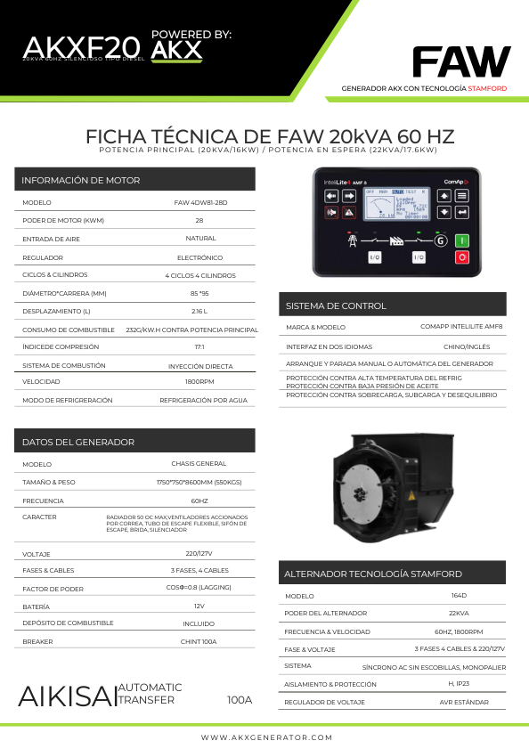 Ficha tecnica-17KVA -FAW-akx-generator