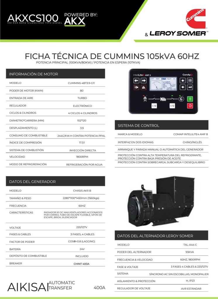 Ficha Técnica-AKX-Cummins 100kVA-S.L.-AKX-GENERATOR