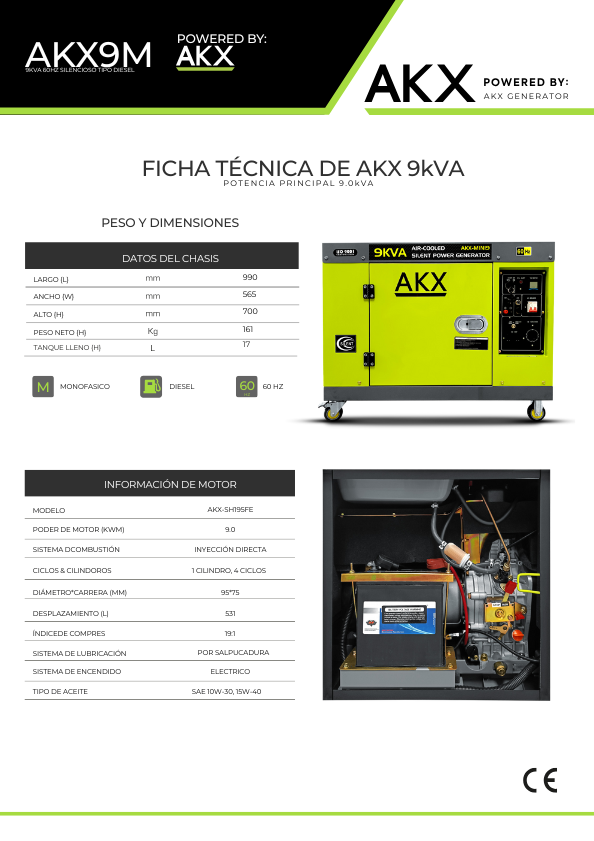 Ficha Técnica GENERADOR ELECTRICO 9KVA-Mini-AKX-GENERATOR