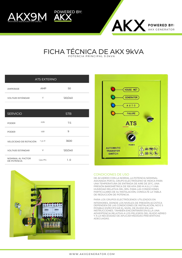 Ficha Técnica GENERADOR ELECTRICO 9KVA-Mini-AKX-GENERATOR