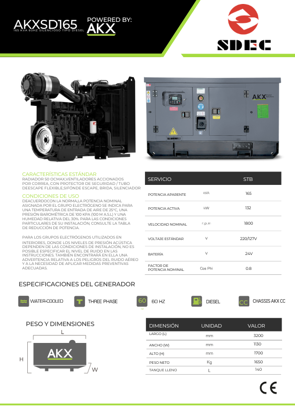 FICHA TECNICA165 KVA AKX-SDEC